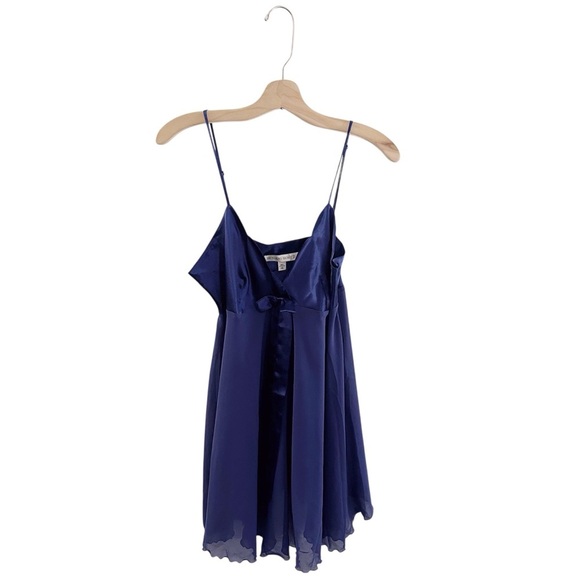 Victoria's Secret Sheer Lettuce Edge Hem Mini Slip Dress Satin Royal Purple - Picture 1 of 7